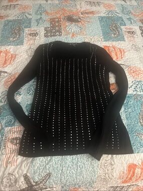 INC International Concepts Black Studded Scoop Neck Sweater